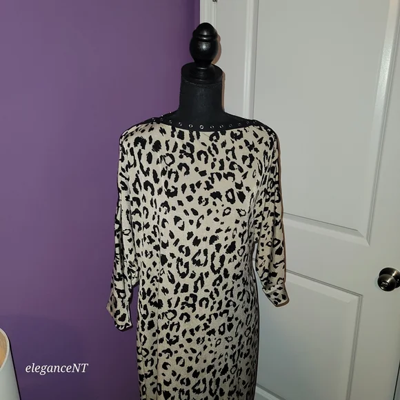 Janette Plus Black and Cream Animal Print Long Sleeve Dress Sz: 2X - Picture 5 of 10